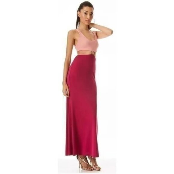Alice + Olivia Arizona O-Ring Maxi Dress Pink Cutout Size 10 - Picture 3 of 16
